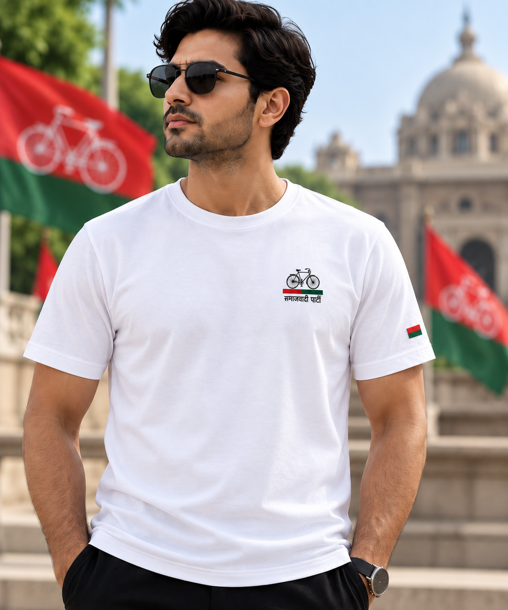 Samajwadi Ekta White Round Neck T-Shirt – Unisex