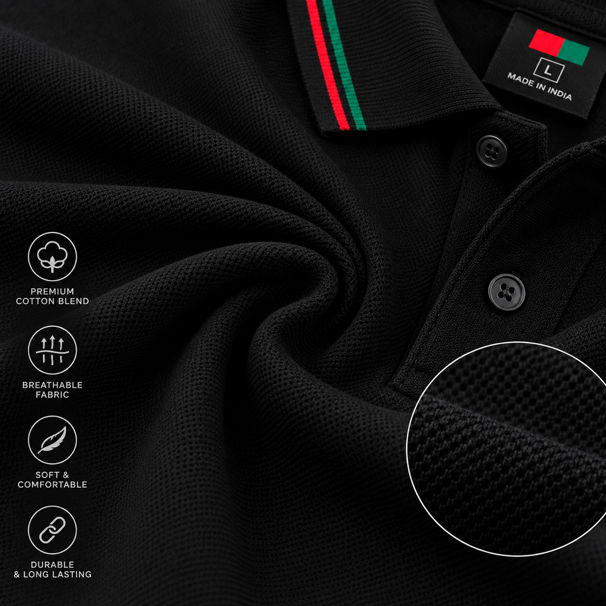 Samajwadi Ekta Black Polo T-Shirt with Pocket