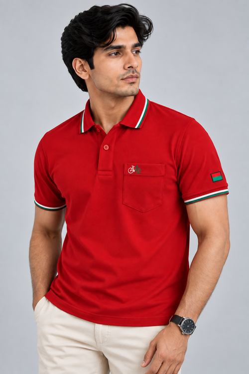 Samajwadi Ekta Red Polo T-Shirt For Mens Red